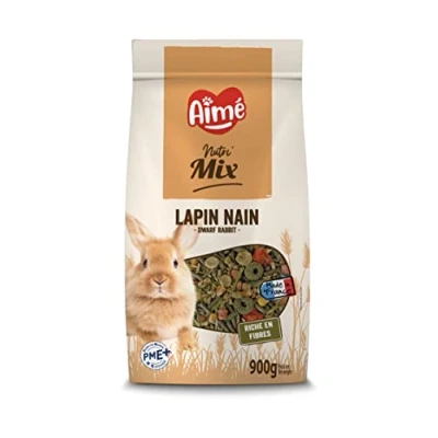 Image de AIME NUTRI&#039;MIX Nourriture Pour Lapin Nain Mélange varié Aliment Complémentaire Contient des Fibres et Vitamines Sac de 900g