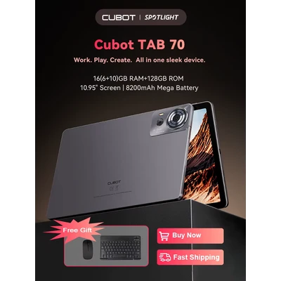 Image de Cubot TAB 70, 2025 Nouvelle Tablette, Android 14, Octa Core, 6 Go RAM + 128 ROM, Écran 10,95 HD+, 8200mAh, OTG, GPS, Face ID 6GB+128GB noir