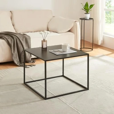 Image de [en.casa] Table Basse de Salon Design d&#039;Appoint Style Intemporel Industriel Support Plantes pour Chambre Bureau Entrée Plateau Carré Acier 60 x 45 cm Noir Mat