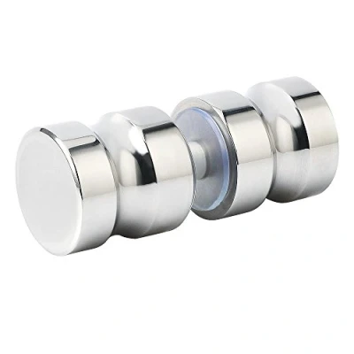 Image de SAYAYO Poignée de Porte Paire Bouton en Verre/Bois Douche Ronde Dos à pour Salle Bain, Finition Chromée Polie Acier Inoxydable, EL5000
