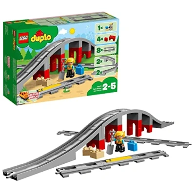 Image de LEGO® 10872 DUPLO Town Les Rails Et Le Pont Du Train, jouet pour enfants 2 5 ans, Jeu De Construction Avec Klaxon en Brique Sonore
