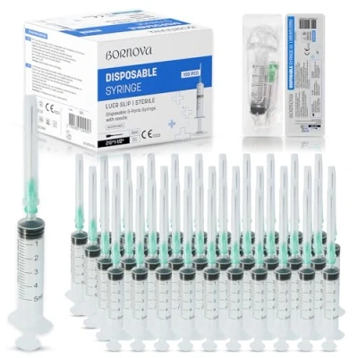 Image de Lot De 100 Pièces Seringue 5ml 10 ml Avec 21g Luer Slip Plastique Qualité, Alimentaire, Dosage Mesure Liquides (5ml /100 PCS)