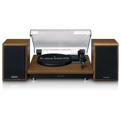 Image de Lenco LS 100 Platine Hi FI avec Bluetooth 5.0 Haut Parleur Externe 2 x 10 W RMS Entraînement par Courroie Arrêt Automatique Bois
