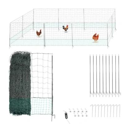 Image de Oxeo Filet de Cloture à Poule 30M avec Porte d&#039;accès 10 piquets renforcés Double Pointes Hauteur 120cm Noir