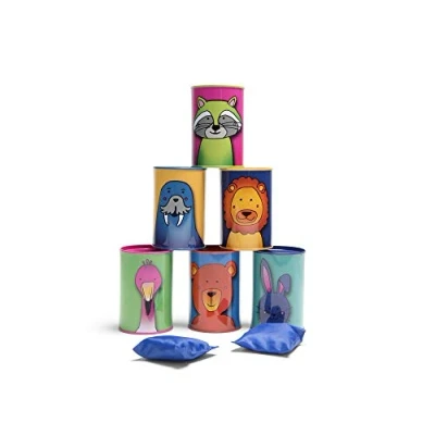 Image de BS Toys Chamboule Tout Animaux Jouets pour L&#039;Extérieur Jeu De Lancer Enfants Jeux d&#039;enfants avec Boîtes Conserve 2 Sacs À Taille Unique A Partir 3 Ans