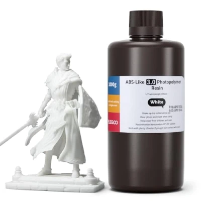 Image de ELEGOO Résine ABS Like 3.0 pour Imprimante 3D 1000g Blanche, à Durcissement 405nm UV, Robuste et Moins Fragile Printer LCD