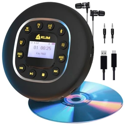 Image de KLIM Journey Lecteur CD Portable avec Batterie Intégrée Baladeur pour Voiture, Mini Walkman CD, Compatible R, RW et MP3