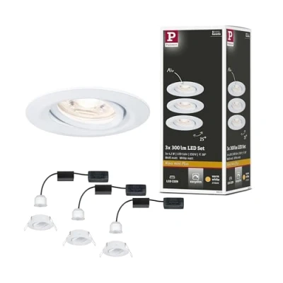 Image de Paulmann 92971 Spot encastré LED Nova mini Plus Coin EasyDim rond orientable incl. 3x4,2 watts gradable pour plafond Blanc dépoli Lampe encastrée aluminium chaud 2700 K