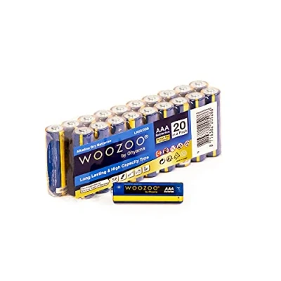 Image de Woozoo, Piles alcalines AAA (paquet de 20), 1.5V, 1250mAh, Puissance longue durée, Durée vie 10 ans, Pour les petits appareils électriques Dry Cell Battery LR03 Bleu