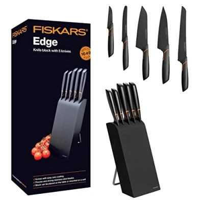 Image de Fiskars Bloc design avec 5 couteaux, Largeur: 15,5 cm, Hauteur: 37 Bois de bouleau, Noir, Edge, 1003099, Aucune
