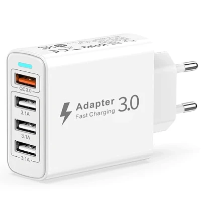 Image de Chargeur USB Multiple 4 Port, Prise 33W QC3.0 Rapide USB, Adaptateur Secteur Multi Telephone pour iPhone 14/13/12/11/XS/8/7,Samsung S23/S22,Xiaomi