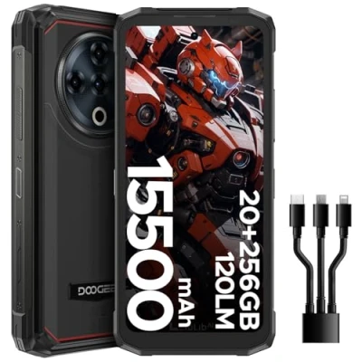 Image de DOOGEE Fire6 Power Telephone Portable Incassable,15500mAh/33W,20GB+256GB,Lampe Torche, Dos en Cuir,Android 14,50MP AI Caméra,6,56 Pouces,Smartphone Incassable,DRML1/NFC/Face ID/OTG/4G Dual SIM