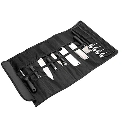 Image de Qees Étui à couteaux de chef, 27 emplacements avec poignée, en tissu Oxford durable, étui rangement enrouler, idéal pour voyager