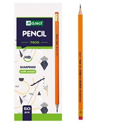 Image de D.RECT 7405 HB Lot de 50 crayons en bois avec gomme, à papier pointus