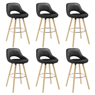 Image de WOLTU 6 X tabourets de Bar avec Repose Pieds Cuisine Confortable matière en Similicuir et Bois,Noir BH111sz