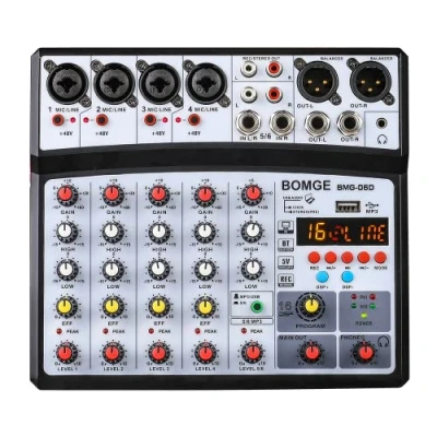 Image de Bomge mixeur audio DJ 6 canaux avec Bluetooth, USB, MP3, alimentation fantôme 48 V, d&#039;effets écho 16 DSP pour une performance en direct, musique, karaoké, podcast Noir