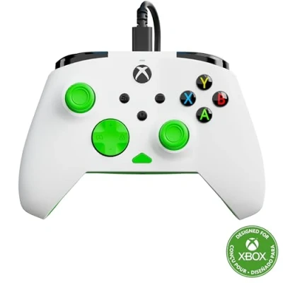 Image de Turtle Beach Rematch Core blanc/vert Manette de jeu filaire Licence Xbox Series XS, One et PC touches audio, moteurs vibration gâchettes d&#039;impulsion, câble 3 m