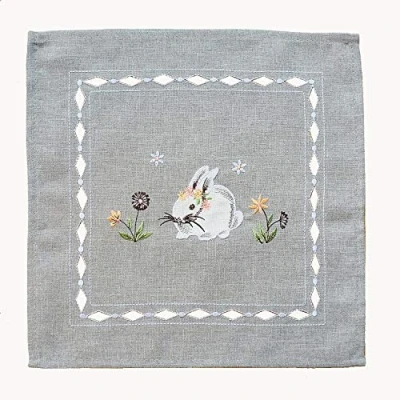 Image de Raebel Nappe de Pâques gris clair Décoration Lapin Rose 100 % polyester (40 x 140 cm Chemin table rectangulaire)