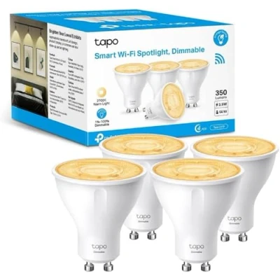 Image de Tapo Ampoule Connectée WiFi, LED GU10, Blanc Chaude 2700K, Dimmable 350 Lumens, 2.9 W équivalent à 50W, Economie d&#039;énergie, Compatible avec Alexa et Google Home, L610(4 pack)