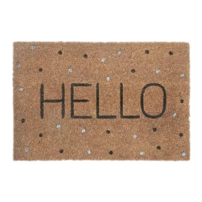 Image de Relaxdays Paillasson Coco, Inscription Hello et Points colorés, Tapis d’entrée, antidérapant, 40x60cm, Multicolore