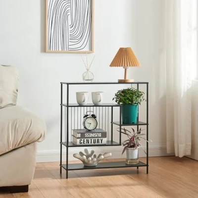 Image de [en.casa] Table Console avec Compartiment de Rangement Ouvert et 2 Étagères Meuble d&#039;Entrée Style Industriel Bibliothèque Design pour Salon Chambre Métal 66 x 60 20 cm Noir