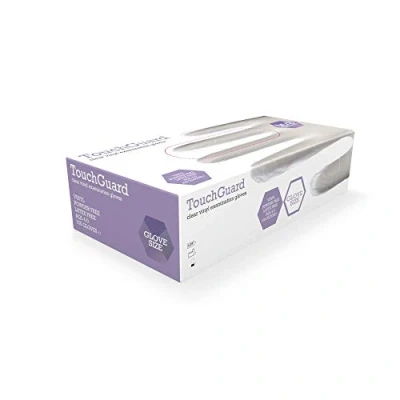 Image de TouchGuard Gants jetables en vinyle transparent, non poudré, boîte de 100, taille L