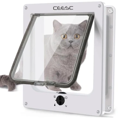 Image de CEESC Chatière pour Chat, Imperméabiliser avec verrou Rotatif à 4 Voies Petit Chien, Facile Installer et Utiliser, Version améliorée