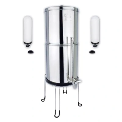 Image de NEWTON Système de filtre à eau gravité Premium avec retrait du fluor Capacité 8,5 L complet 2 bougies filtre, support en acier inoxydable et robinet verre vue