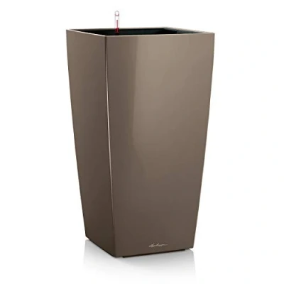 Image de Lechuza Pot de Fleurs d&#039;Interieur Premium Cubico Réserve d&#039;Eau Intégrée Coloris Taupe 40 x 75 cm
