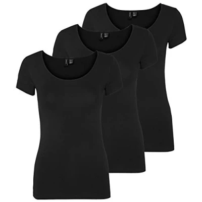 Image de VERO MODA Vmmaxi My Ss Soft U Neck Noos T shirt pour femme, Noir (3 x noir)., XL