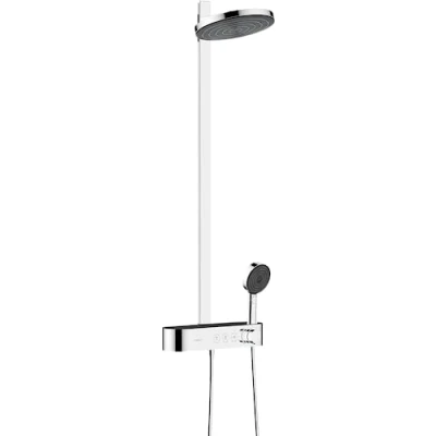 Image de hansgrohe Pulsify S Colonne de douche économie d&#039;eau (EcoSmart) avec mitigeur thermostatique, pluie (⌀ 260mm), douchette, support, flexible douche, barre et tête 2 jets, Chromé