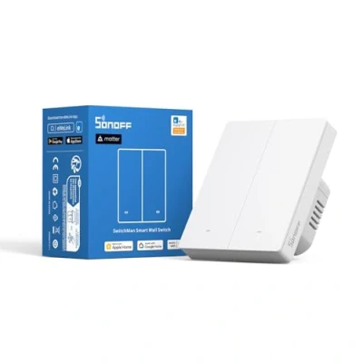 Image de SONOFF M5 2C 80W (Matter) Interrupteur Sans Fil, 80 Type Mural Wifi, 2 Gang Intelligent Compatible avec Alexa/Google Home/Apple Home, Fil Neutre Requis, Clés Physiques, Blanc