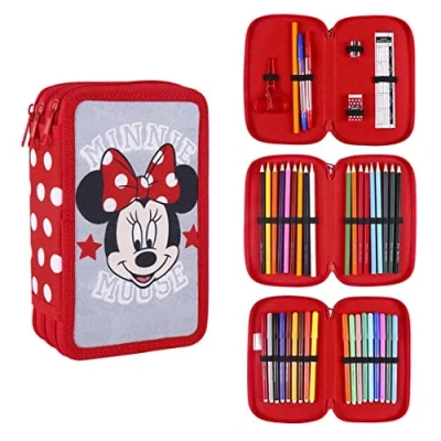 Image de Pochette à crayons triple Minnie Mouse 43 Pièces Rouge (12 x 19,5 6,5 cm)