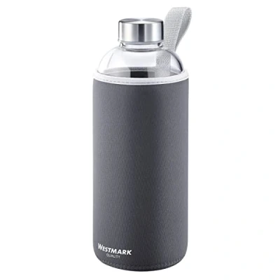 Image de Westmark Gourde en Verre avec Imprimé, Protection Textile Incl., 1000 ml, Verre/Silicone/Caoutchouc, Sans BPA, Viva, Gris/Argenté/Transparent, 5274226A