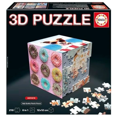 Image de Educa 3D Puzzle Cube Animaux. Le défi en Forme de avec 216 pièces au Total. Structure : Base montable recouverte 6 Puzzles 36 chacun. A partir Ans (20125)