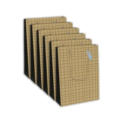 Image de Eurowrap 28794 2Cpack Un lot De 6 sacs Cadeaux Kraft Format large 26,5x14x33 cm 210g Motif : Géométriques noirs Sur Fond Idéal pour Jeux Société, Puzzles,