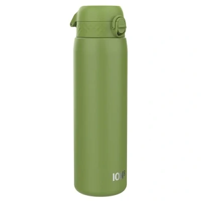 Image de ION8 Gourde Inox Léger 1 Litre, Non Isolé, Anti Fuite, Facile à Ouvrir, Verrouillage Sécurisé, Lavable au Lave Vaisselle, Poignée de Transport, Acier Inoxydable, 1200ml, Vert Kaki