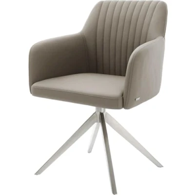 Image de Chaise pivotante Greg Flex cuir de vache couleur boue pied croisé large acier inoxydable brossé pivotement sur 360 fonction bascule ressorts ensachés