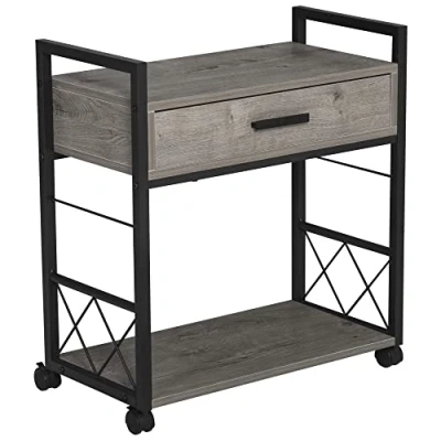 Image de HOMCOM Table d&#039;appoint Chariot de Service à roulettes Cuisine Basse avec tiroir Tablette Sideboard Mobile Gris Panneau Particules 60 x 30 65 cm