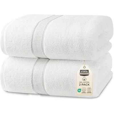 Image de Utopia Towels Luxueux Drap de Bain géant 2 pièces, 100% Coton filé à Anneaux, très Absorbant et séchage Rapide, Serviette Bain/Serviette Sauna, Super Douce (90 x 180 cm, Blanc)