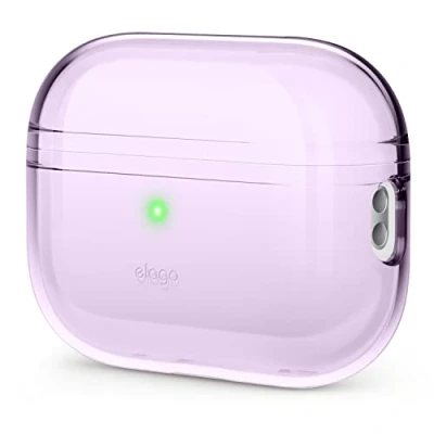 Image de elago Coque Transparente Compatible avec Apple AirPods Pro 2e génération, résistante aux Chocs, Bande adhésive en Gel Incluse, Chargement sans Fil, réduit Le jaunissement (Lavande)