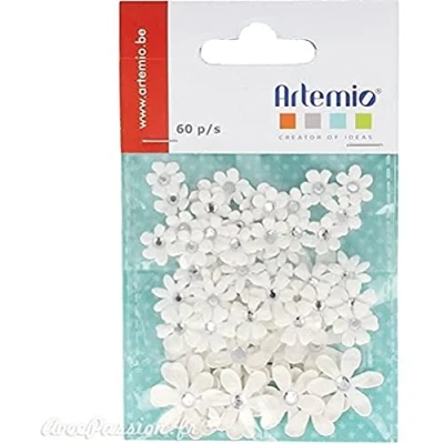 Image de Artemio Set de 60 Mini Fleurs, Autre, Blanc, 7,5 x 1 11,5 cm 11060401
