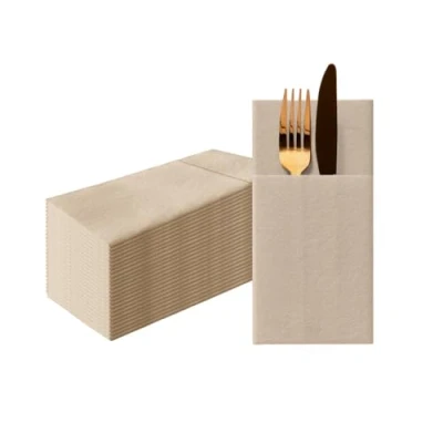 Image de PAW Serviettes en Papier Airlaid. 40 x 40cm. Pliable 1/8 25 pièces HoReCa. décoration de table. Unie, Beige La texture du tissu, une grande pour toute
