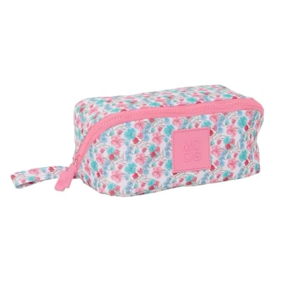 Image de Trousse carrée Safta Moos Flores pour enfants d&#039;âge scolaire en synthétique recyclé rose