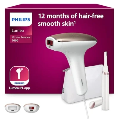 Image de Philips Lumea série 7000, Épilateur à lumière pulsée, alternative l&#039;épilation laser, avec tondeuse stylo Satin Compact, 2 embouts pour le corps et visage, modèle BRI921/00