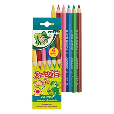 Image de JOLLY X BIG Delta crayons de couleur, 6 couleur triangulaires extra épais, extrêmement résistants à la casse et durables, non toxiques, pièces dans un étui en carton