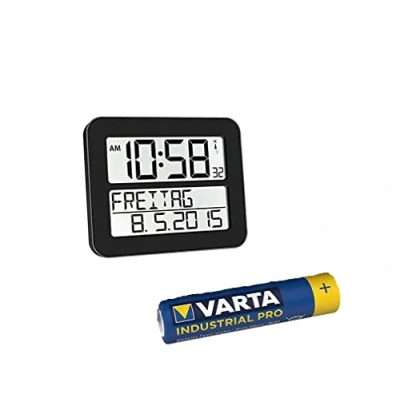 Image de TFA Dostmann 60.4512 Timeline Max Radio réveil numérique Horloge Murale, avec Batteries (Noir)
