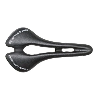 Image de Selle San Marco Aspide Supercomfort Open Fit Dynamic Wide, de Vélo Gravel avec Siège Étroit et Rembourrage en Gel Surélevé, Forme Incurvée Rail Aluminium Acier Noir L2