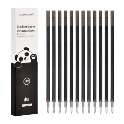Image de LVZONGXIN 12x recharges effaçables noires compatibles avec Legami pointe de stylo facile à effacer 0,7 mm, hauteur 13 cm