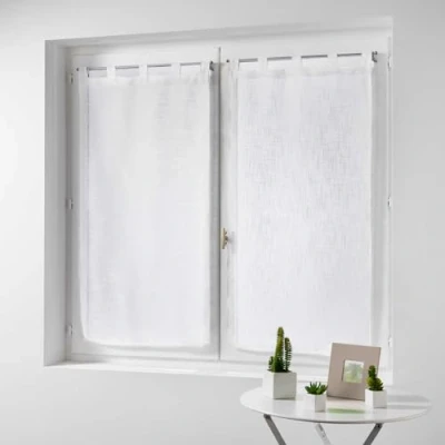 Image de douceur d&#039;intérieur, Paire de Voilages à Passants (2 x 60 120 cm) Haltona Blanc, Effet Lin Tissé